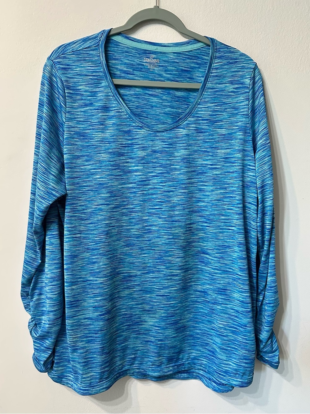 Spalding Speed-Dri Blue Space Dye Ruched Long Sleeve Activewear Top Plus Size 1X